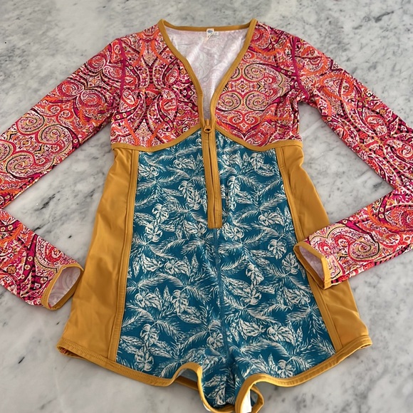 Free People Other - FP Movement Take A Plunge Bodysuit Paisley Print